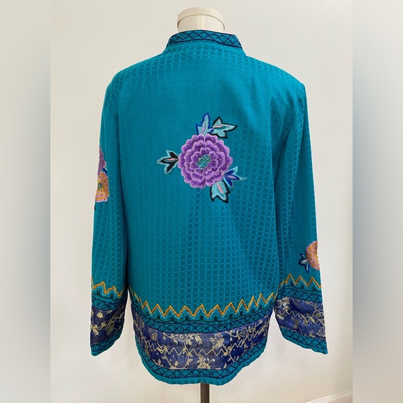 VINTAGE Indigo Moon Turquoise Embroidered Beaded Jacket Size Small - Picture 5 of 6